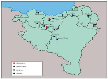 Hasierako Goi Paleolitos aroko aztarnategi nagusiak.<br><br>
